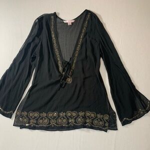 Victorias Secret Sheer Top Black Size M/L Jewelled Detailing